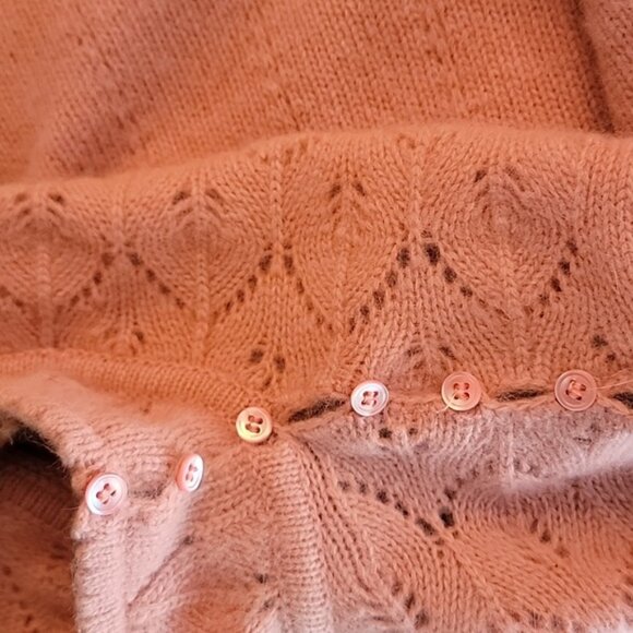 ALPENBLICK Pink Pointelle Knit Turtleneck Mock Neck Button Shoulder Sweater VTG - Picture 4 of 11